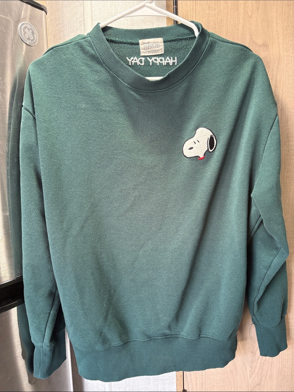 Peanuts Dark Green Crewneck Sweatshirt with Snoopy Patch